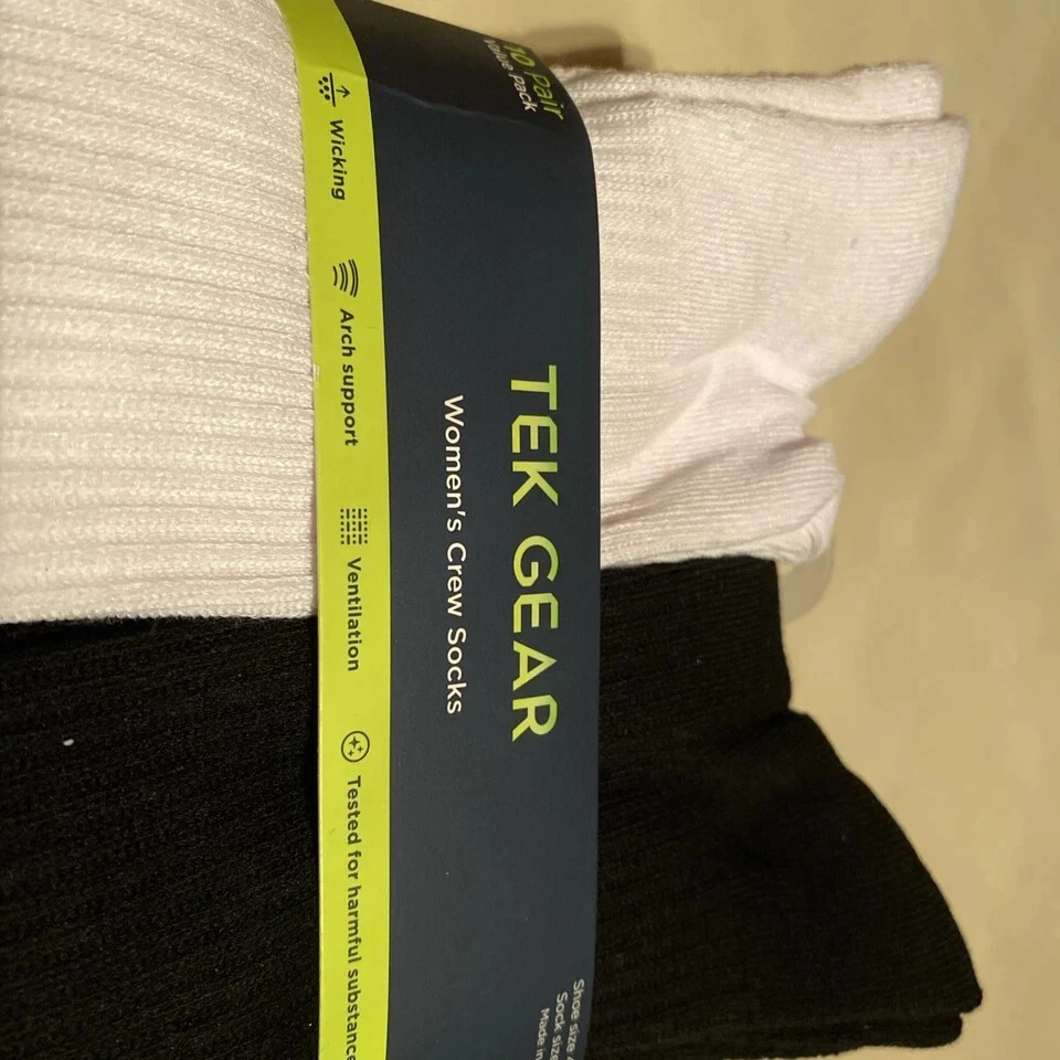 NEW Women's Tek Gear 10 Pack Crew Socks Size 9-11 Shoe 4-10 Black, Gray, White - Image 2 of 4