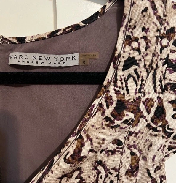 Vestido de cóctel MARK NEW YORK ANDREW MARC marrón manga gorra mezcla de algodón talla 8 Foto 3 de 4