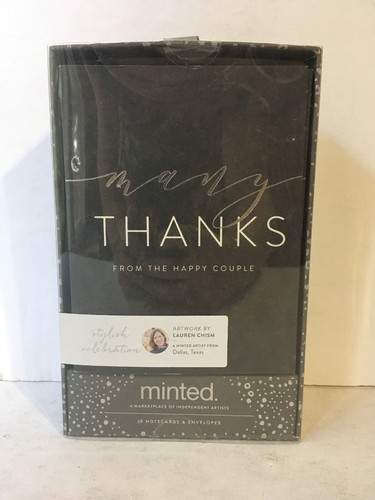 20ct Minted Black and Silver Wedding Thank You Cards With Envelopes - Picture 2 of 4