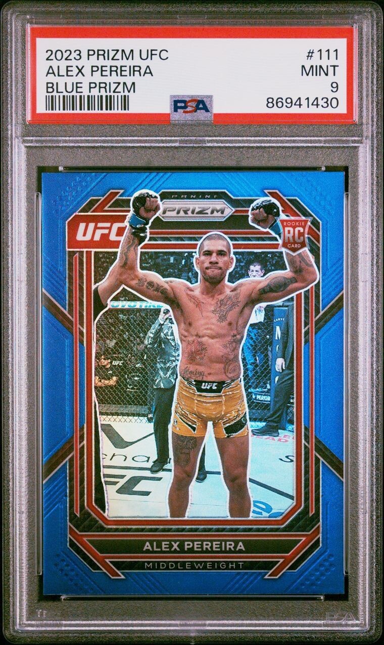 2023 Panini Prizm UFC Blue Prizm #111 Alex Pereira /175 RC PSA 9 Champ