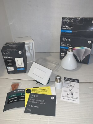 GE on/off smart Light switch paddle Style, white,W/ 1 Full Color Smart Bulb