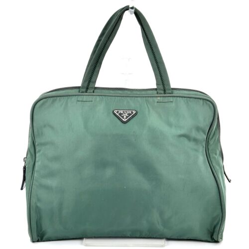 PRADA Bolsa de Documentos Maletín PC Bolso de Mano Bolso de Negocios Verde Nylon Auténtico - Imagen 24 de 24