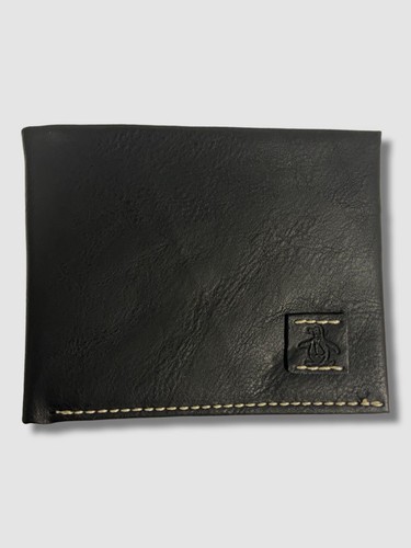 $49 Original Penguin Men's Black Genuine Leather Super Slim Fold Wallet - Afbeelding 1 van 3