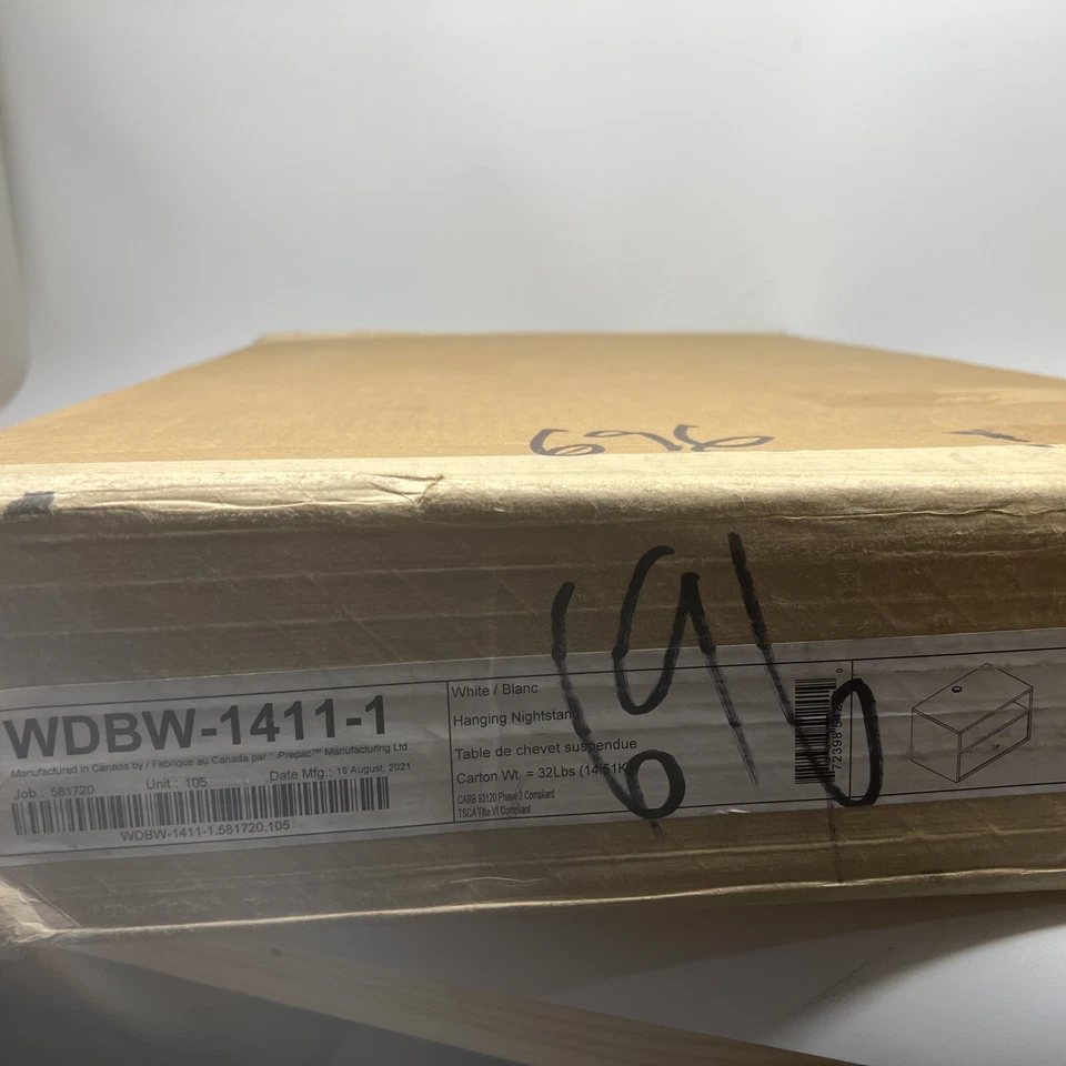 Floating 1 Drawer Night Stand w/Open Shelf Wall Mounted White WDBW-1411-1 NEW - Image 2 of 4