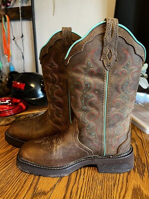 JUSTIN GYPSY Womens 8 B Boots L2900 Teal Brown Leather Western Square Toe