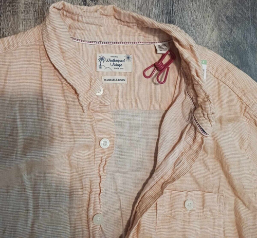 Weatherproof Vintage Shirt Mens XL Orange Striped Short Sleeve Button Wash Linen - Picture 3 of 5