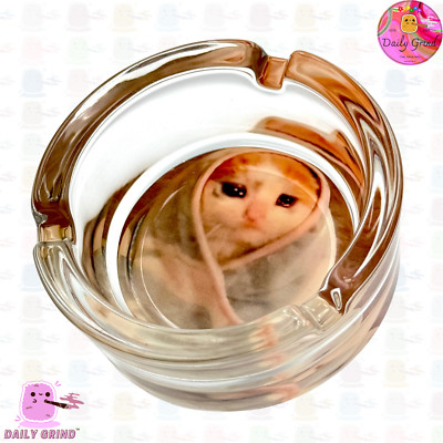 Traurige Katze Meme Fun Glas Aschenbecher individuell süß lustig Geschenkidee - 8,2 cm
