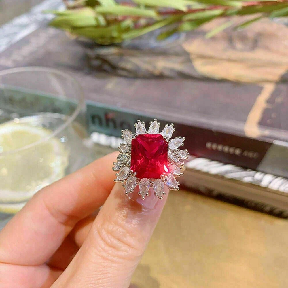 3Ct Radiant Cut Lab Created Red Ruby Engagement Ring 14k White
