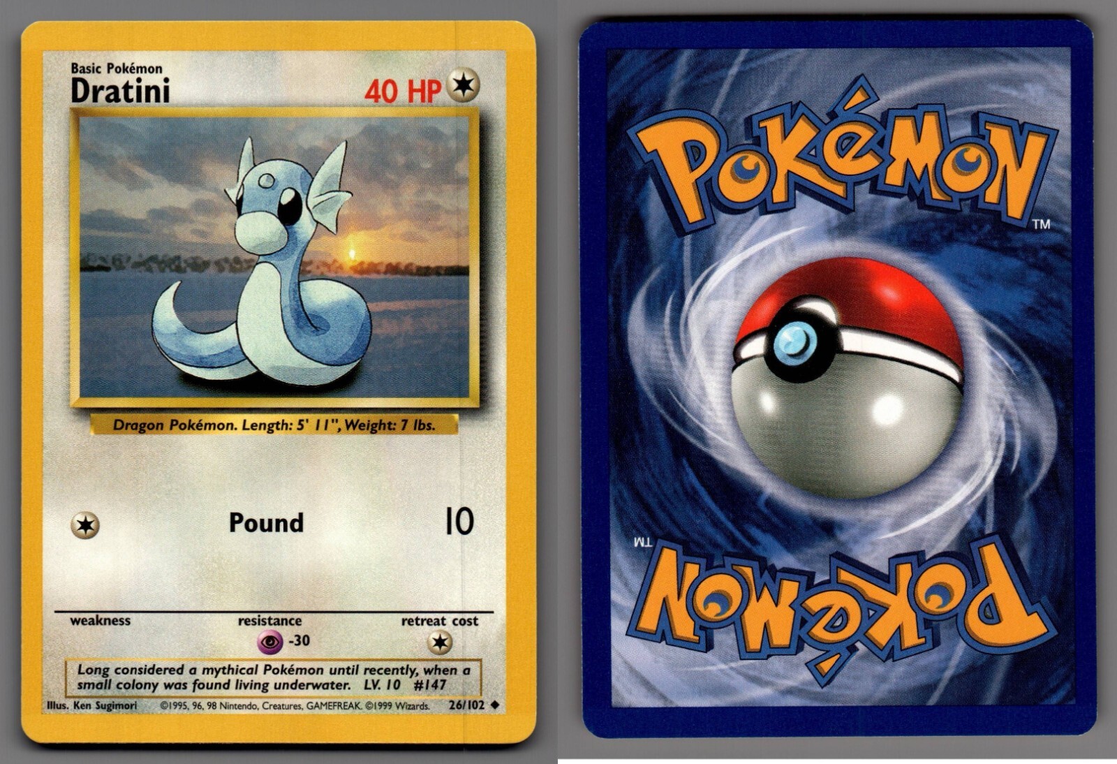 1999 Pokemon, Base Set, #26/102 Dratini, Uncommon