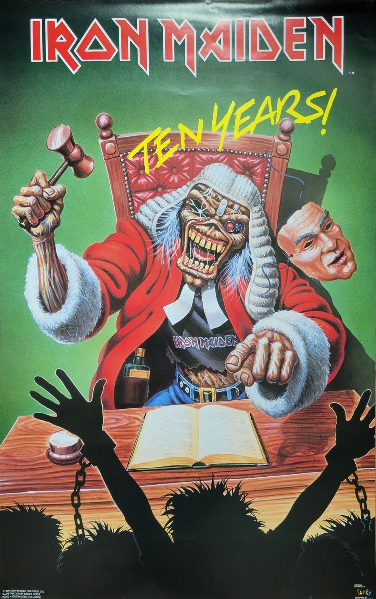 VINTAGE MUSIC POSTER ~ Iron Maiden Judge Ten Years 1990 #3300