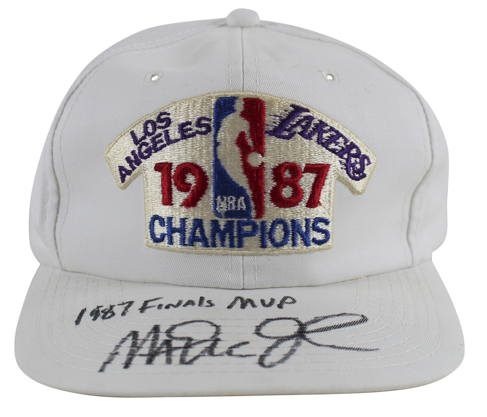 Magic Johnson Autographed Signed Lakers "1987 Finals MVP" 1987 World Champ White Hat Beckett Wit 