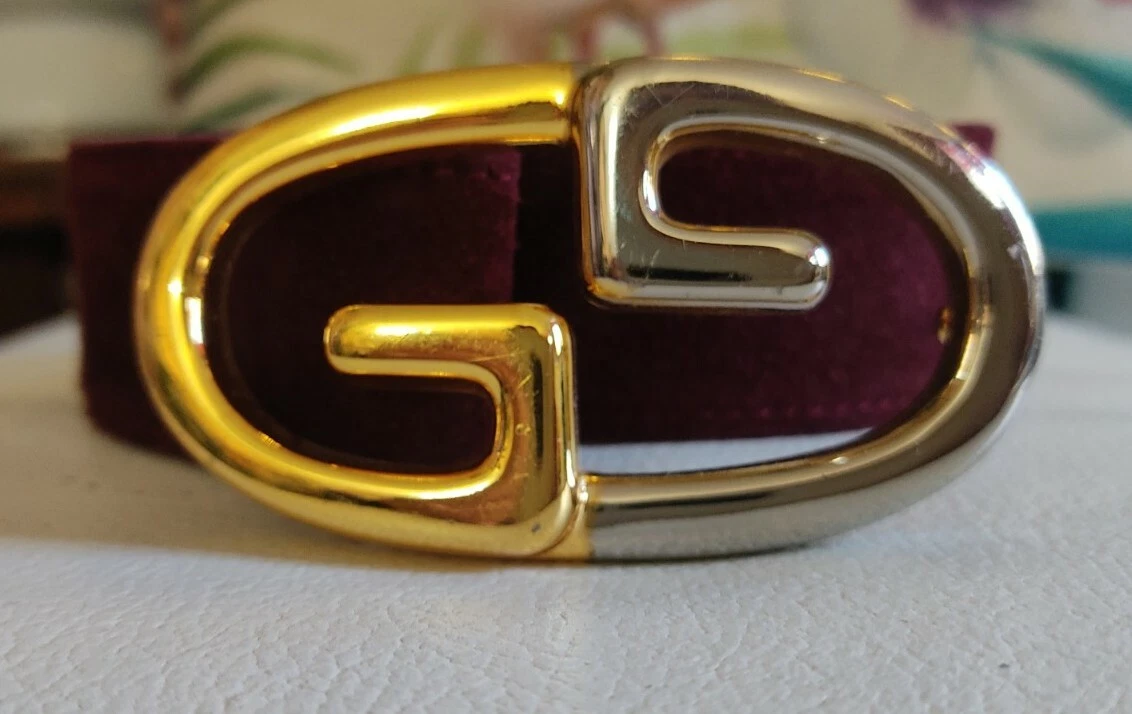 Belt Vintage Signed Gucci Original Suede Burgundy Dark Size 80