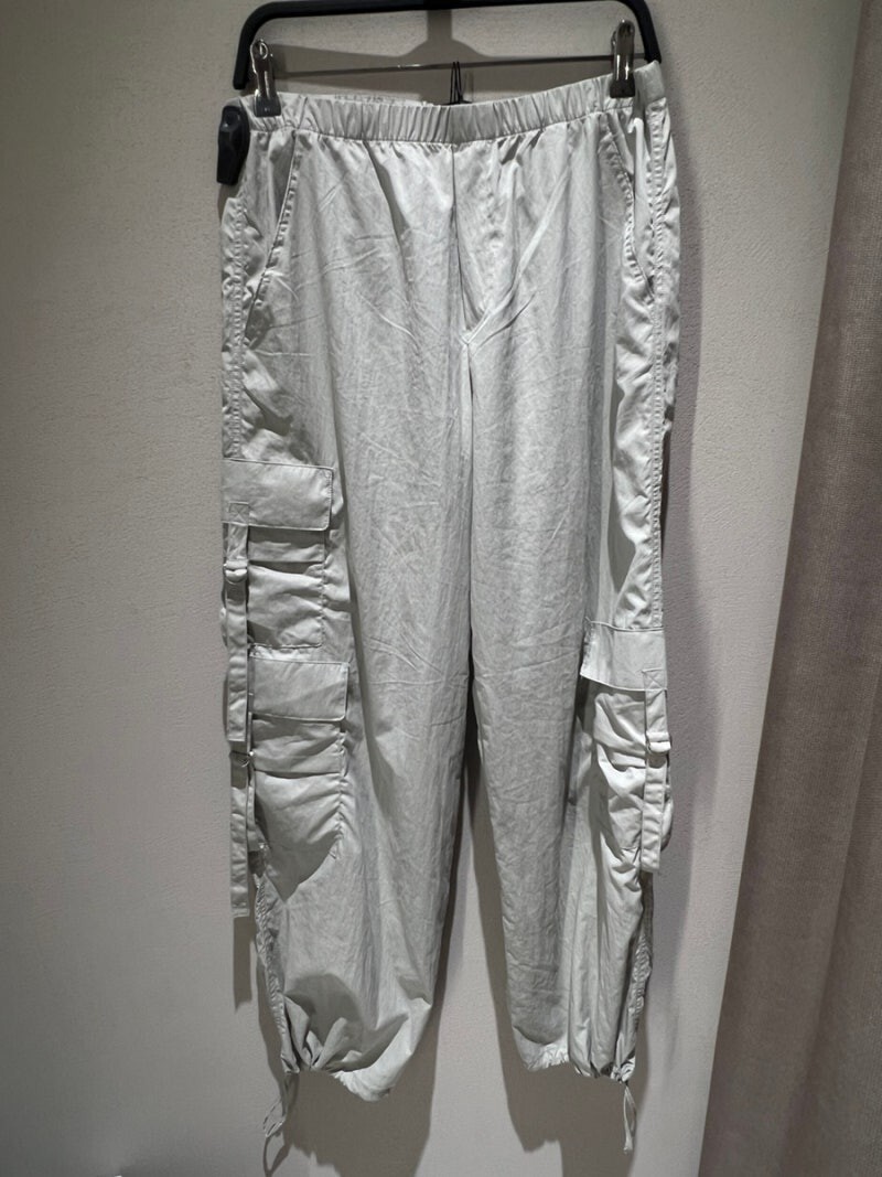 New Zara Off Gray Parachute Relaxed Cargo Pants Elastic