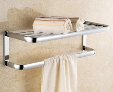 Polished Chrome Wall Mount Bathroom Accessories Shelf Towel Rack Holder wba831