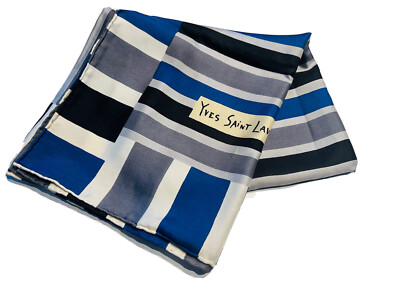 Vintage Yves Saint Laurent Paris YSL 100% Silk Blue Gray Black