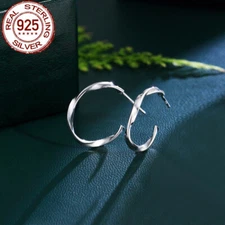 Genuine 925 Sterling Silver Open Twisted Hoop Earrings Women Party Jewellery