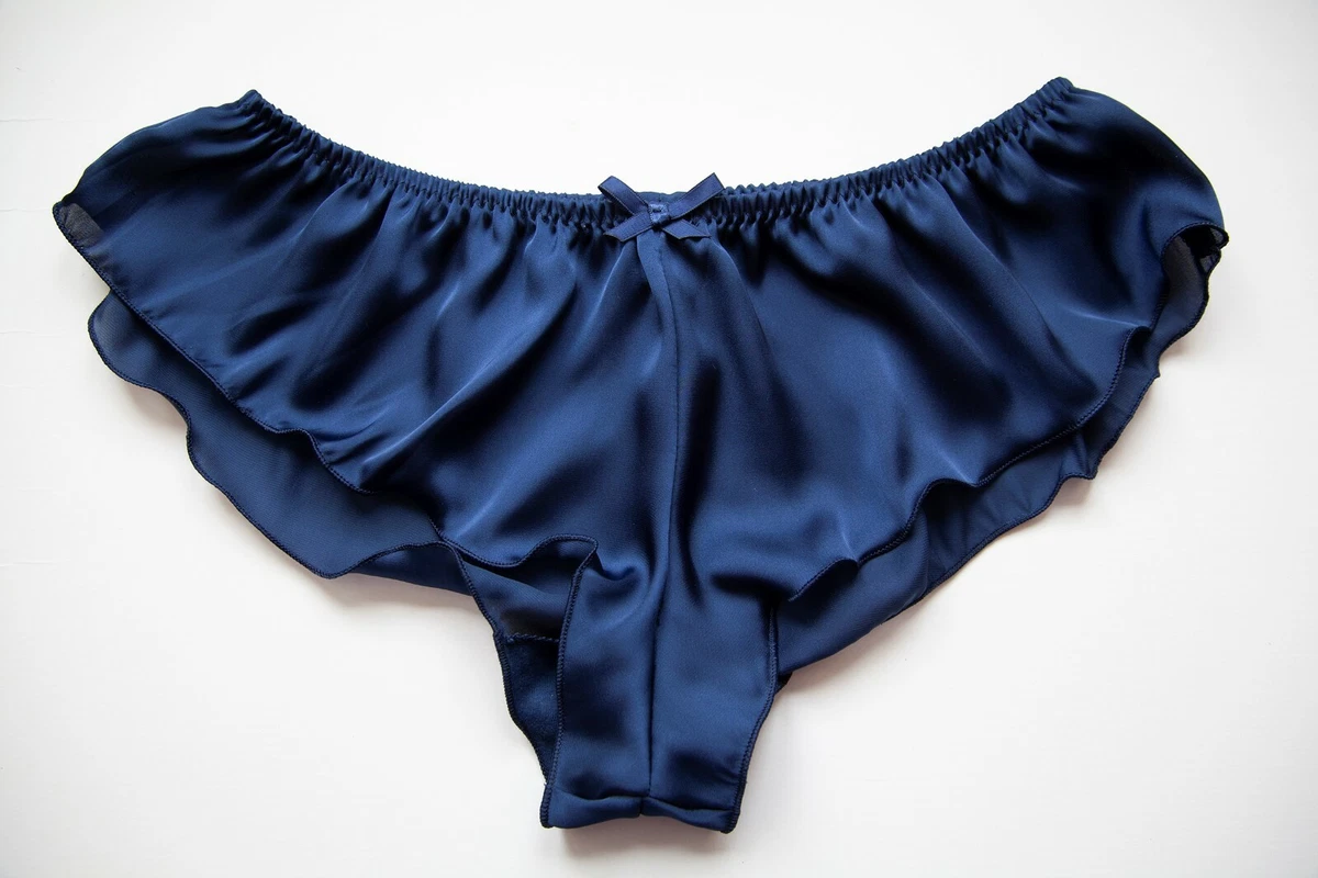 Silky Satin French Knickers Blue Lingerie Underwear Briefs Panties SEXY