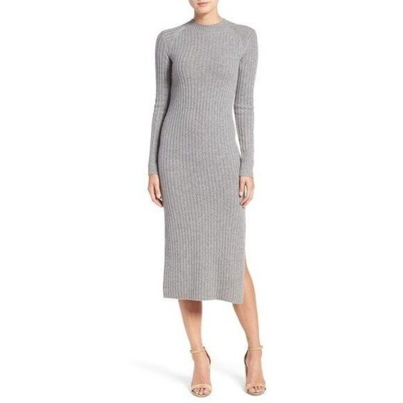 AG Adriano Goldschmied Reign Gray Ribbed Wool Cashmere Midi Sweater Dress M