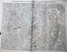 RHEIN ELSASS BREISGAU SCHWEIZ BASEL SCHWARZWALD COSMOGRAPHIE KARTE MÜNSTER 1569