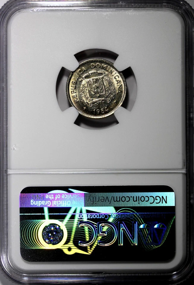 Dominican Republic Duarte 1984 MO 10 Centavos NGC MS65 Human Rights KM# 60 (49) - Image 3 of 4