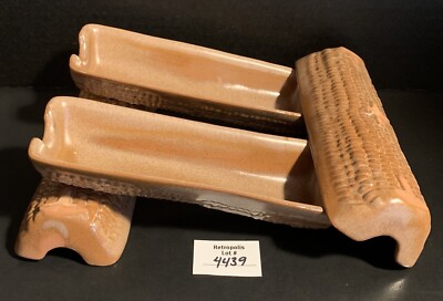 4 Frankoma Pottery Corn on the Cob Holders Plainsman Brown Vintage
