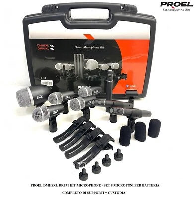 PROEL DMH8XL SET 8 MICROFONI PER BATTERIA KIT COMPLETO DI SUPPORTI + CUSTODIA