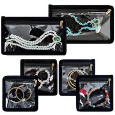 Travel Jewelry Organizer Pouch - 6 PCS Double-sided Velvet Zippered Bag Set w