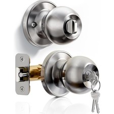 Keyed Entry Door Knob, Bedroom Door Lock with Keys, Heavy-Duty Rust-Proof