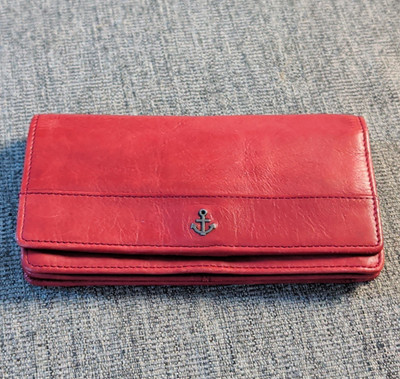 Harbour 2nd Red Wallet w/ Anchor Logo, Snap Closure, Zip Coin Pocket, Cards