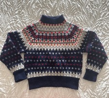 VTG Kids Paul Mage Denmark Cardigan 100 Wool Sweater Fair Isle Blue Red Sz  