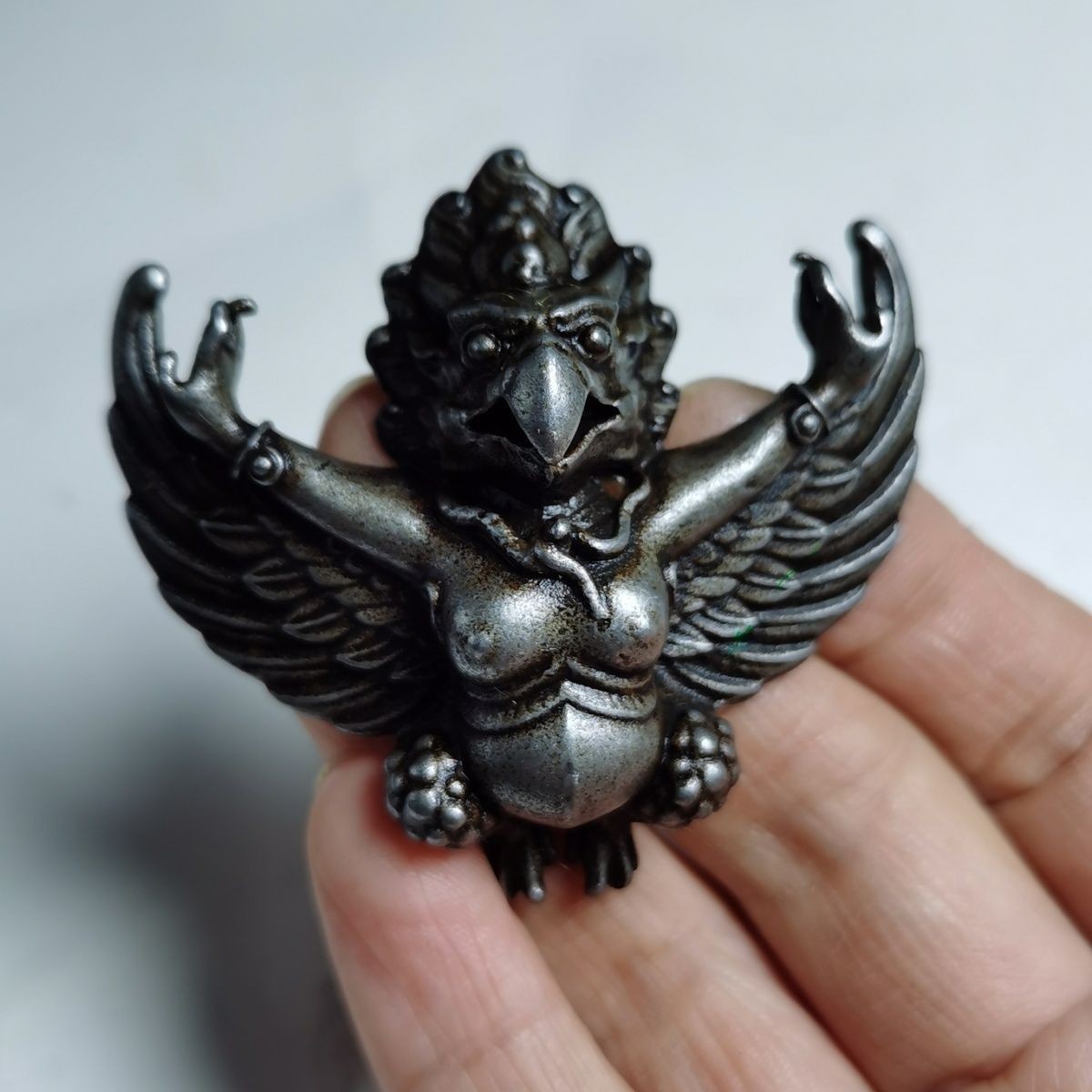 Tibetan White Copper Spread Wing Garuda Thokcha Pendant Antique Buddhist Guardia