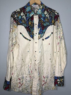 Vintage cowboy western floral pearl snap button down