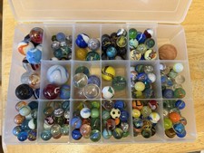 Vintage Shooter Marble Lot - 225 Varying Size Glass Marble Swirl Colorful Shape