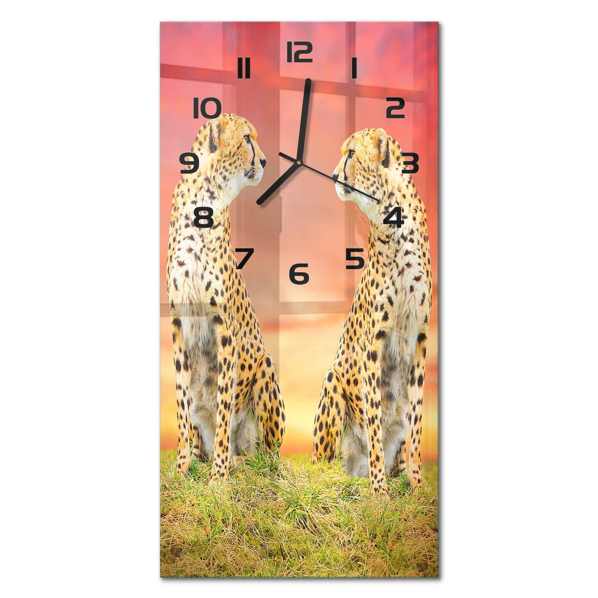 Reloj de Pared Rectangular Vertical Decorativo de Vidrio Dos Guepardos 30x60 cm
