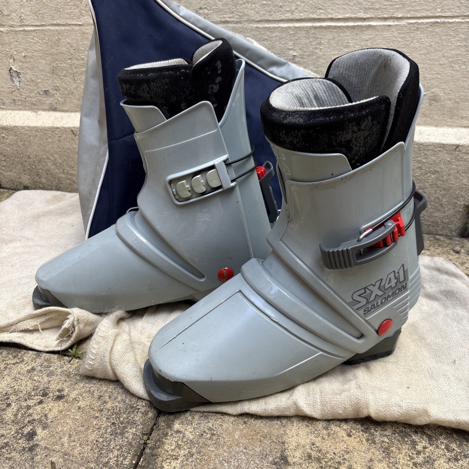 Scarponi da sci Salomon SX 41 taglia EU 48 grigi con sacchetti antipolvere e custodia! Vintage?