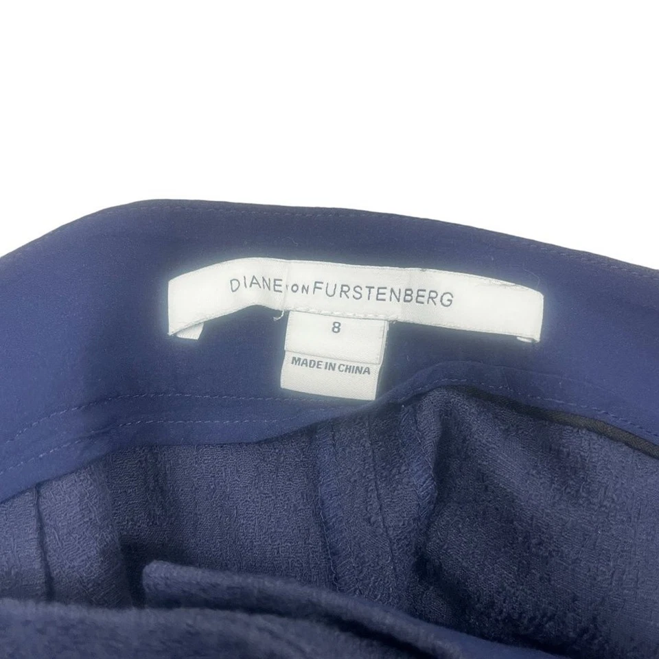 Perna larga Diane Von Furstenberg azul marinho 8 mistura de algodão - Imagem 2 de 4