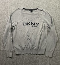 DKNY Jeans Ribbed Knit Logo Sweater Gray Size L