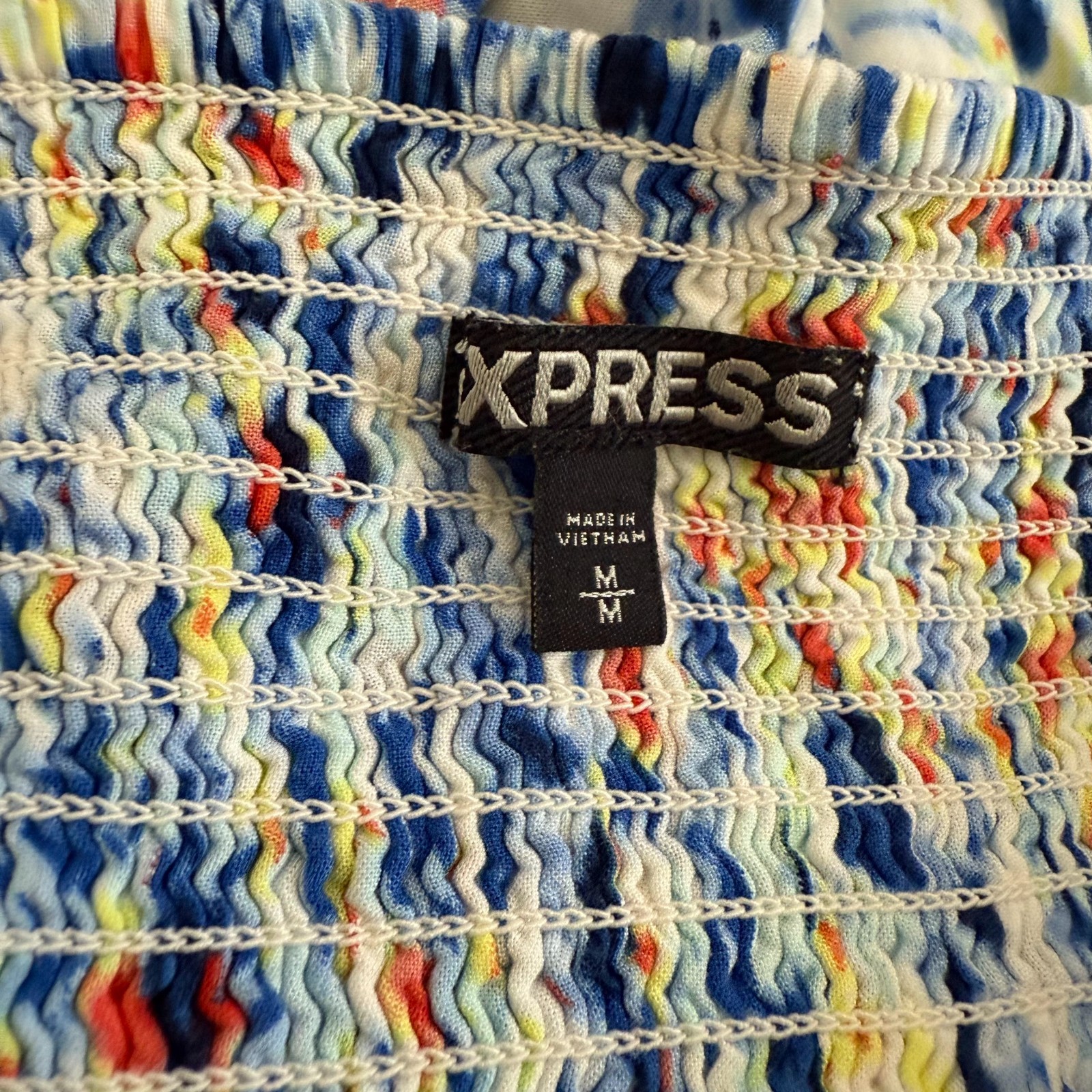 Express Skater Dress Women's Medium Blue Tie-Dye Smocked Fit & Flare Pockets