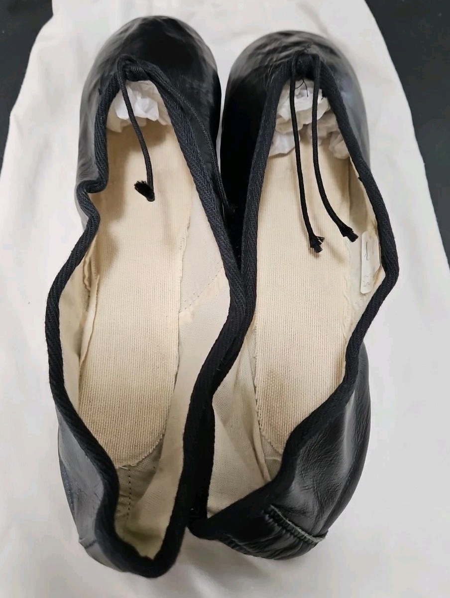E. PORSELLI Black Leather Ballet Slippers Pro Dance Shoe Flats
