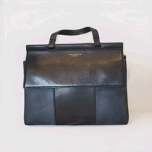 Borsa a tracolla Tory Burch Block T in pelle navy e camoscio con manico superiore e patta