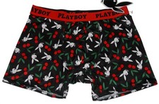 Playboy Bunnies Cherries Black Polyester Blend Boxers Men's L NWT