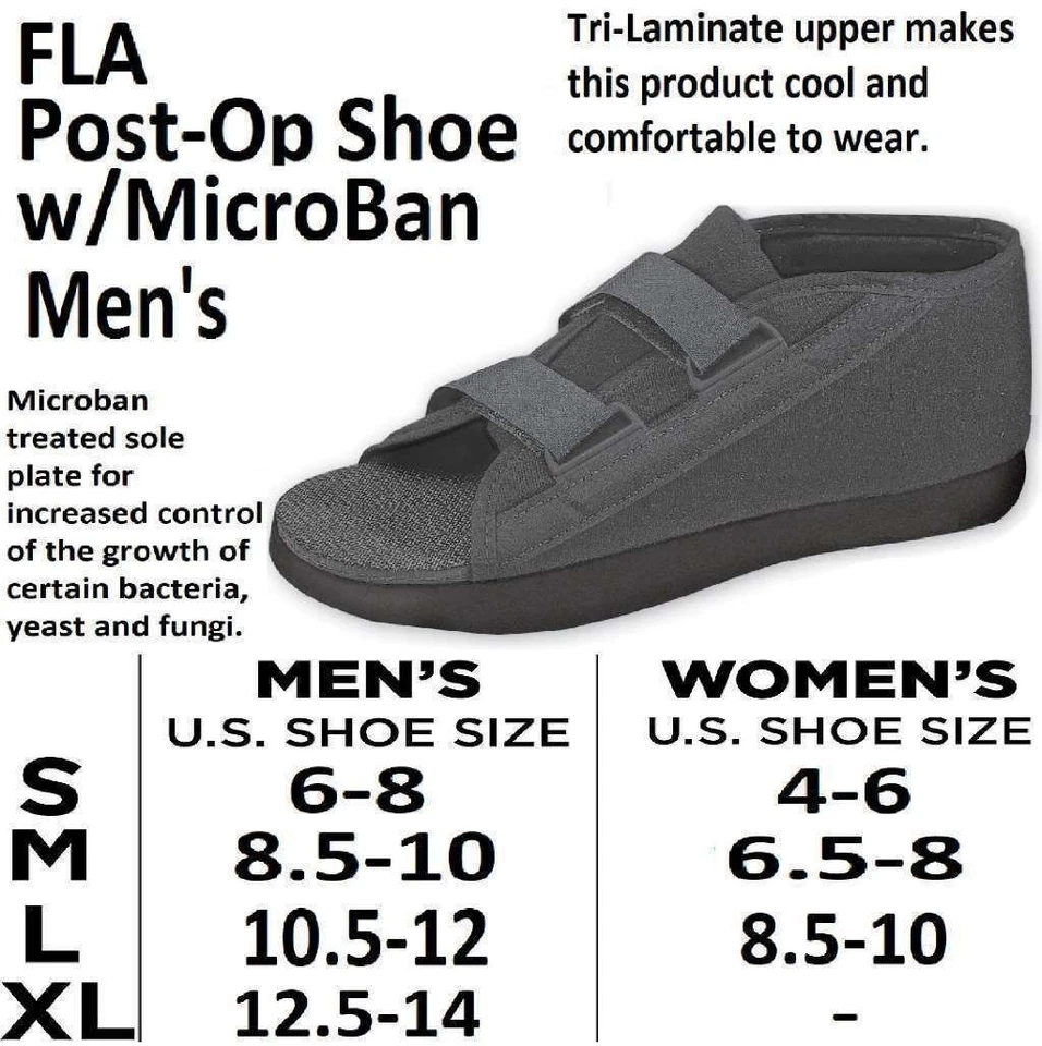Zapato postoperatorio FLA para hombre con MicroBan negro mediano Foto 2 de 3