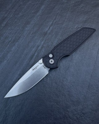 Protech TR-3 Integrity Manual Reptile Black Handles w/Stonewash Blade