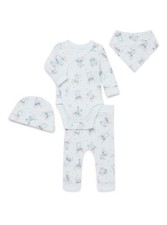 Disney Baby Stitch 6-9 Mos Long-Sleeve Bodysuit, Pants, Hat Bib, New With Tags