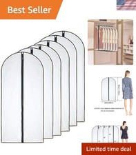 Garment Bag Set of 6 Plastic Garment Bags with Zipper Hanging Clothes Cover D...