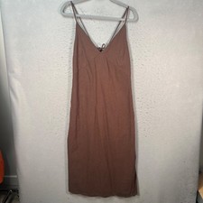 Gap Brown Linen-Blend Spaghetti Strap Midi Dress With Side Slits Womens Size 8