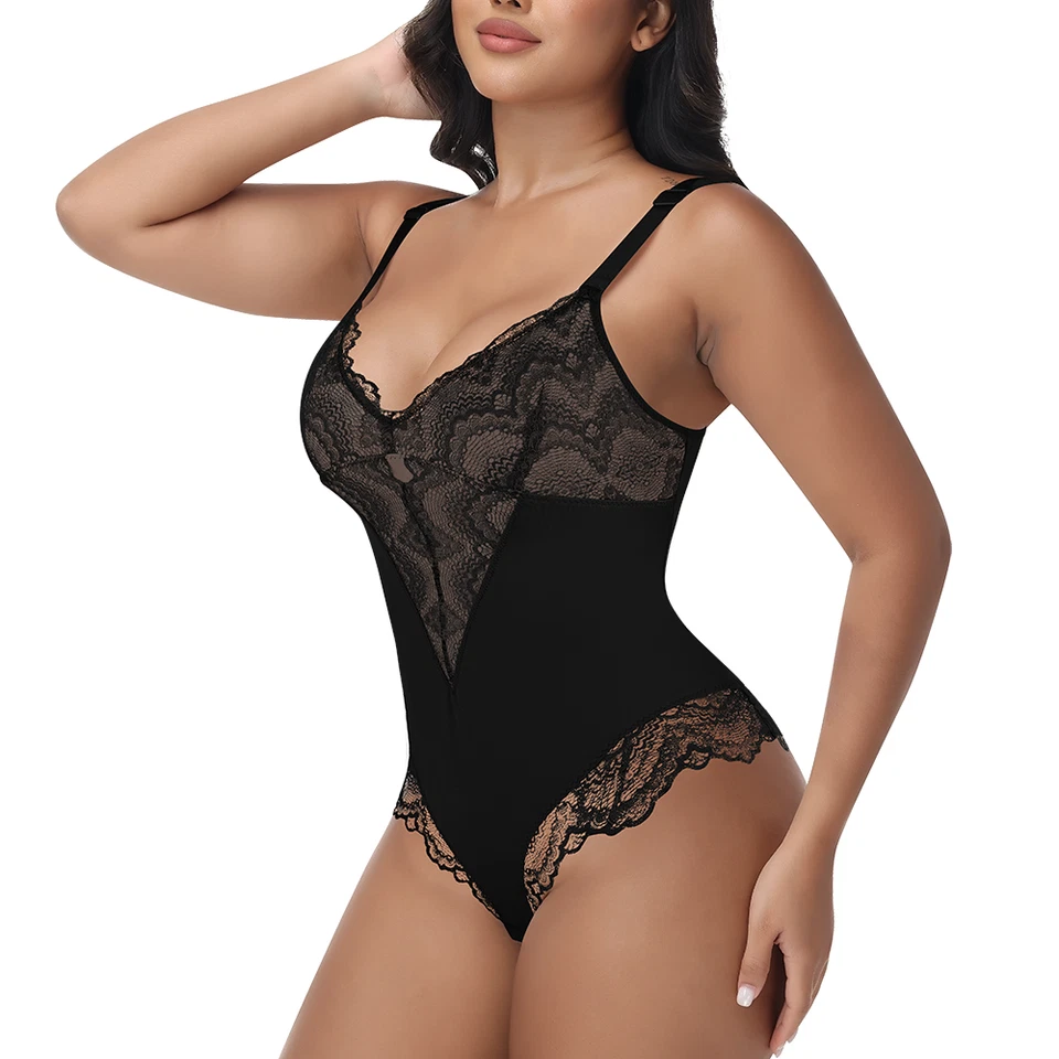 Mujeres Encaje Body Modelador Prendas moldeadoras Esculpir Encaje Body Control Abdomen Tanga Top Foto 4 de 4