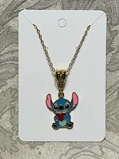 Cartoon Anime Stitch LILO Heart Enamel Gold Necklace 18” Fashion Fun Bohemian