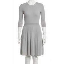 Eliza J Dress Gray Size M Knit Fit Flare Ribbed Long Sleeve Minimalist Coquette 