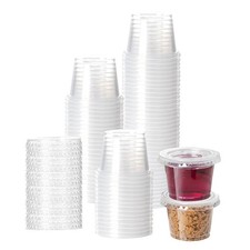 HOMIP 200Pack 1oz Disposable Plastic Portion Cups with Lids, Small Mini Sauce